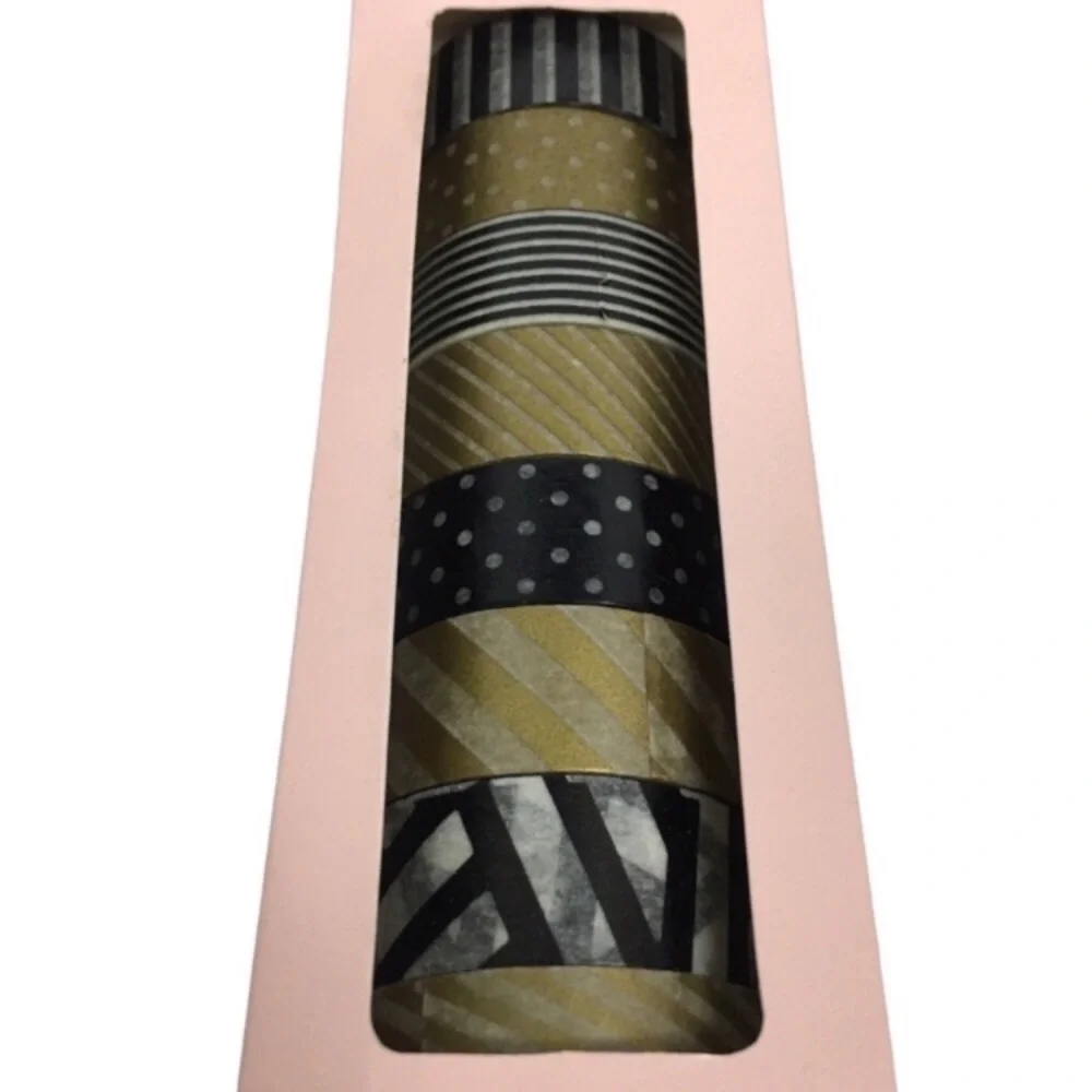ELUM DESIGNS Washi Paper Tape Black Gold 8 Rolls Gift Wrap Scrapbooking Planner